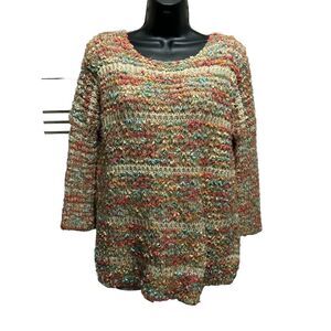 Unbranded Tan/Pink/Orange Sweater 3/4 Sleeve Chunky Knit Boat‎ Neck See Measure